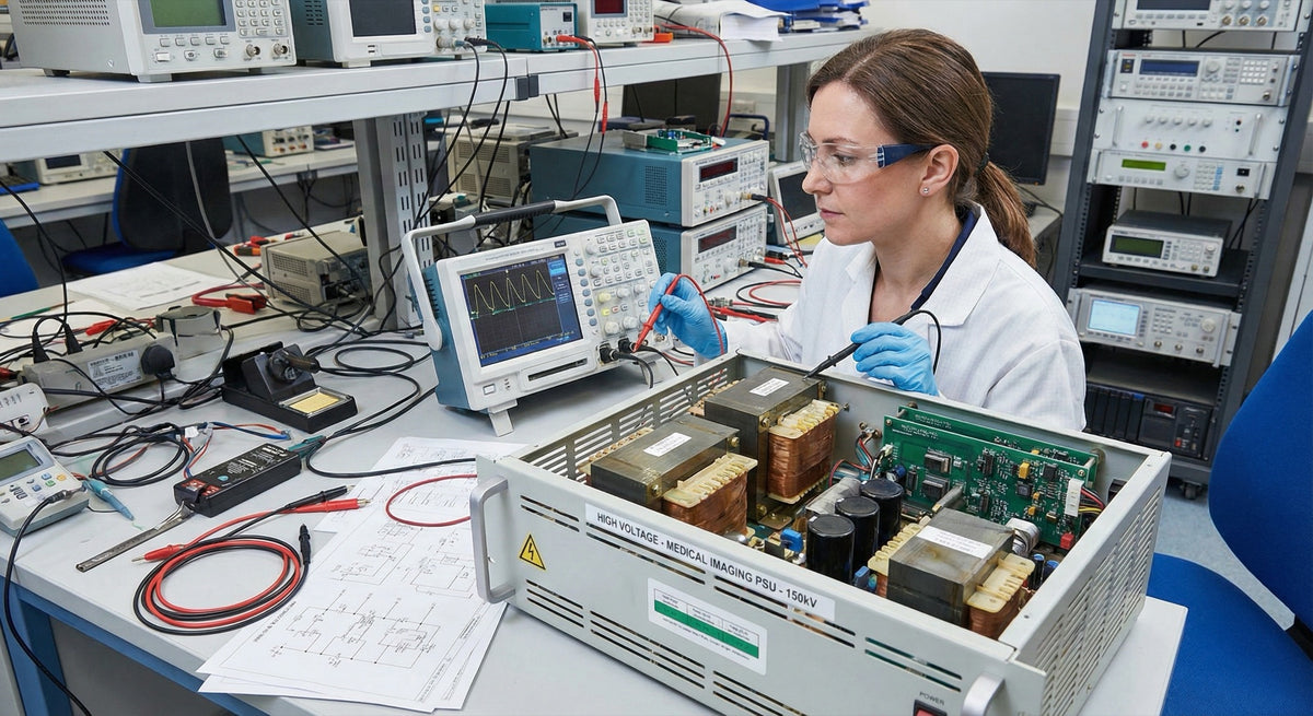 Engineer testing medical imaging power supply