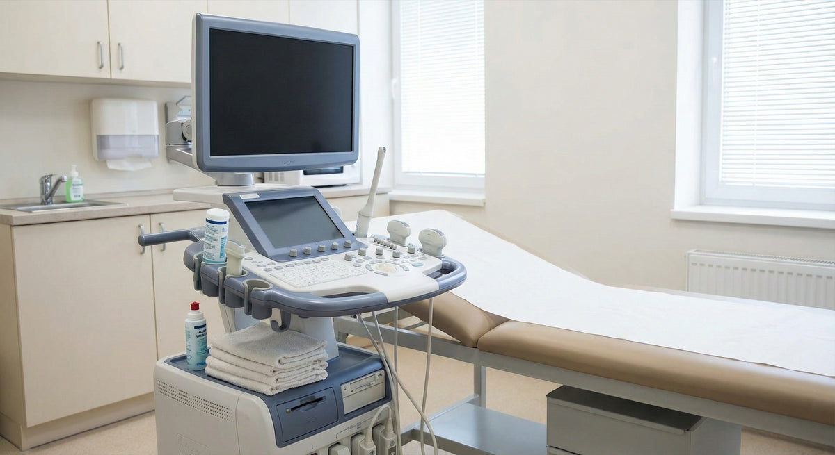 Ultrasound cart in clinical exam room