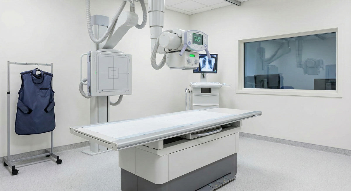 X-ray imaging room with system ready for patient